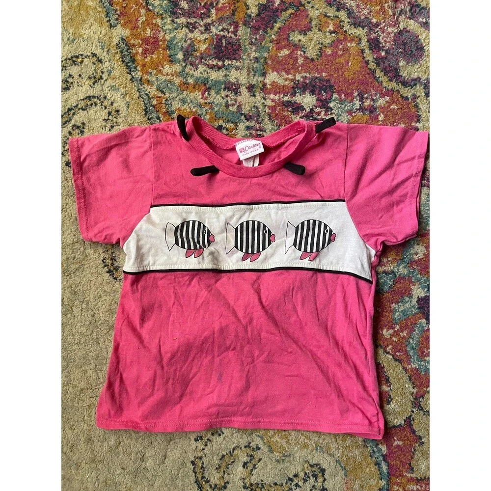 Vintage 80s Carter's Pink Striped Fish Graphic Tee